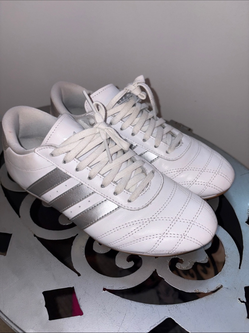 Adidas White Women’s Athletic Sneakers with Silver Stripes